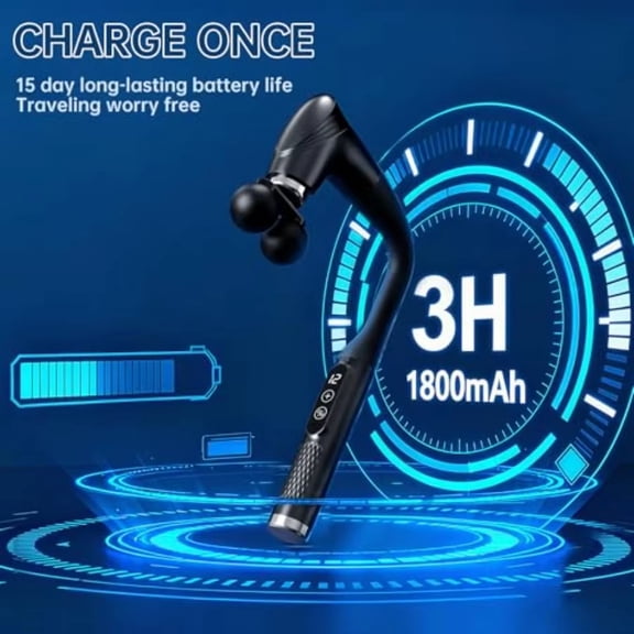 7-Shape Curved Massager  Cordless Full Body Massager with 4 Heads, 5 Speeds, Smart Display, Long Handle, USB Rechargeable, Portable Relaxation for Back, Neck & Shoulders, Home & Office