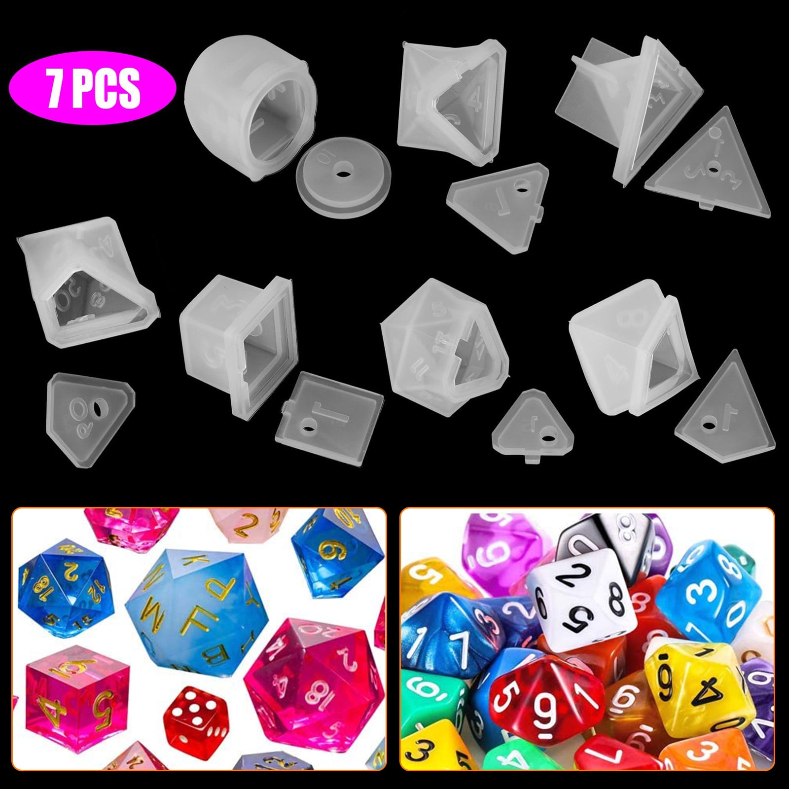 7 Shapes Dice Molds for Resin, EEEkit Resin Dice Mold Set with Letter  Number, Polyhedral Silicone Dice Molds for Resin Casting, 3D Silicone Mold  Kit
