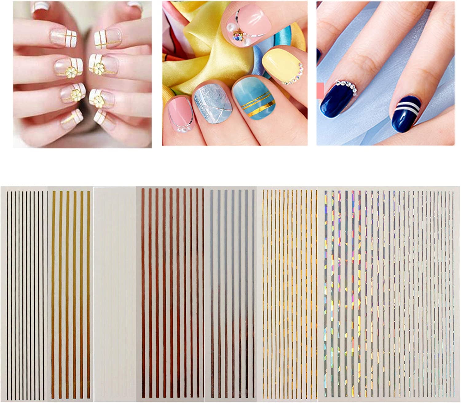 7 Sheet Nail Strip Sticker, 3D Curve Stripe Lines Nails Art Stickers