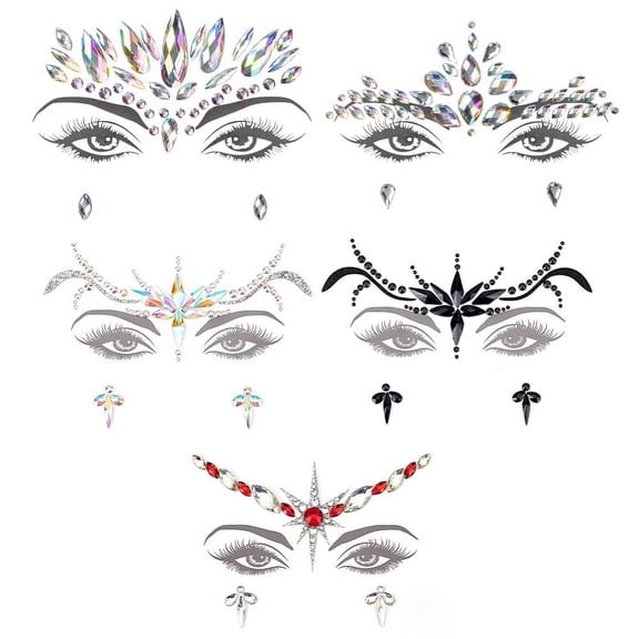 7 Sheets 7 Style Self Adhesive 3D Eyes Body Face Jewelry Acrylic Rhinestone & Imitation Pearl Stickers Glitter Flash Stickers Mixed Patterns DIY