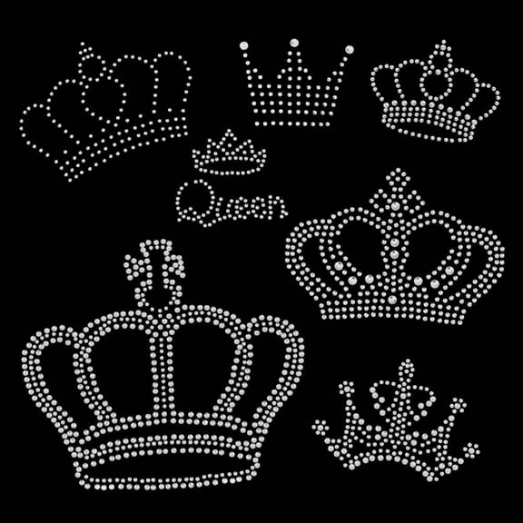 7 Sheets Crown Iron on Appliques Hotfix Queen Glass Rhinestone Applique Silver Crown Rhinestone Transfers Crown Princess Cloth Applique Bling Crystal Patches for Clothes