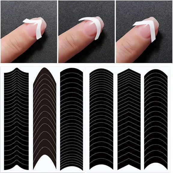 7 Sheets French Manicure Nail Art Stickers, Self-Adhesive French tip Nail Sticker, Various French Manicure Strips, DIY French Tip Nail Tool