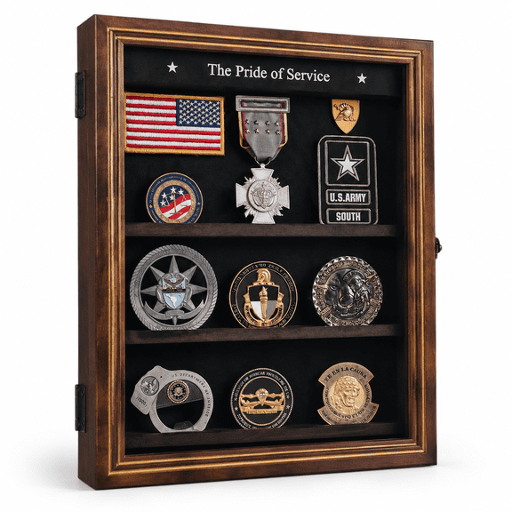 7 Shelf Shadow Box Display Case For Badges Patches Collectibles