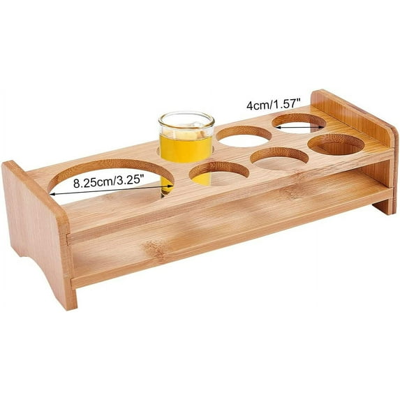 7 Shot Glass Holder Hole: 1.57 Inch Shot Glass Tray Bamboo 6 Shot Glass Serving Tray with 3.25 Inch Large Wine Holder Shot Glass Storage Shot Glass Display Bar Accessories for Party Bar Club