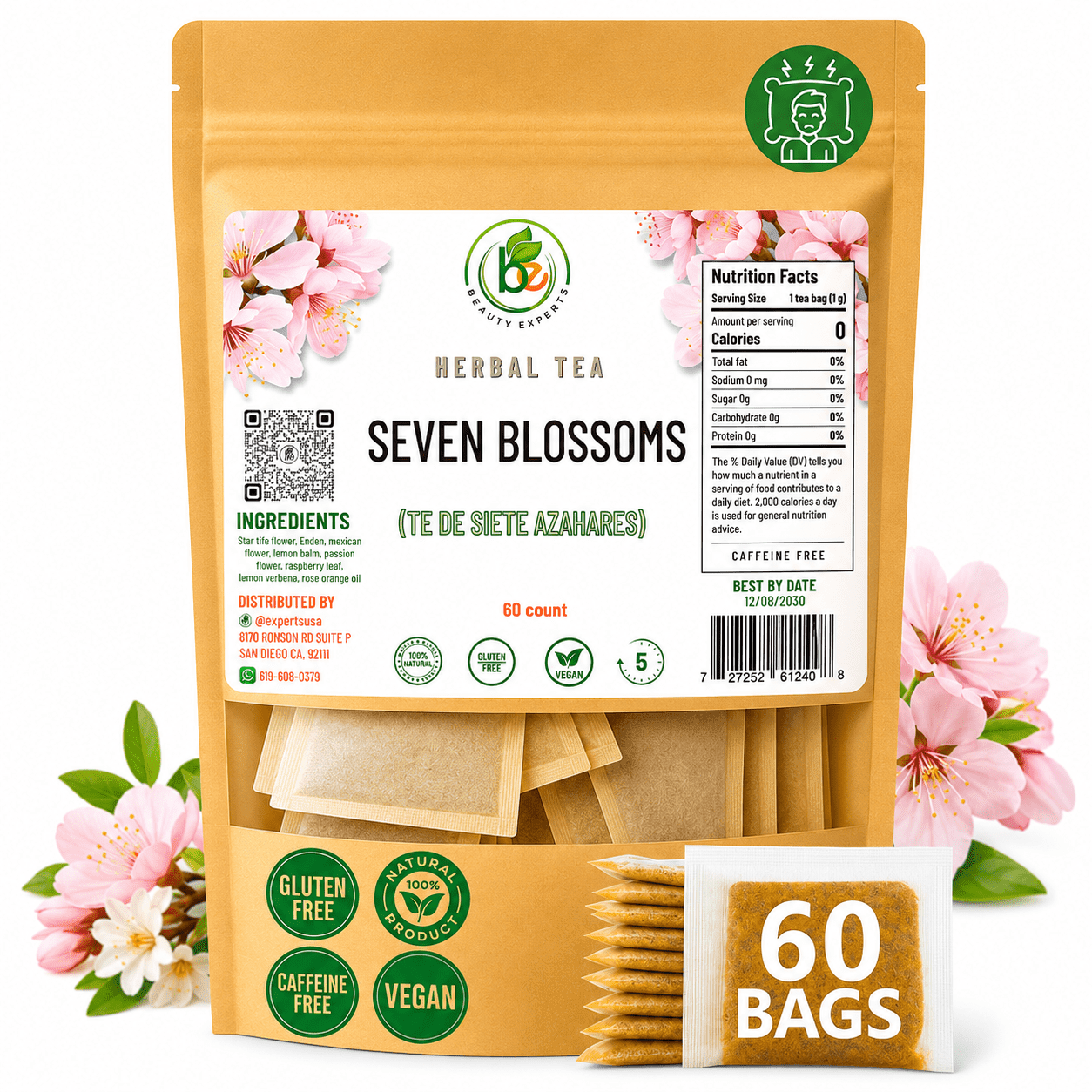7 Siete Azahares Te - 60 Bags - Natural, Vegan, Herbal - Office