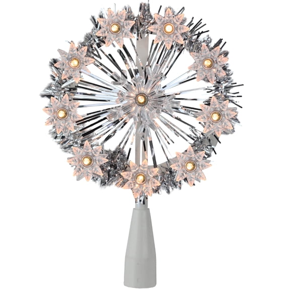 7" Silver Pre-Lit Snowflake Starburst Christmas Tree Topper - Clear Lights