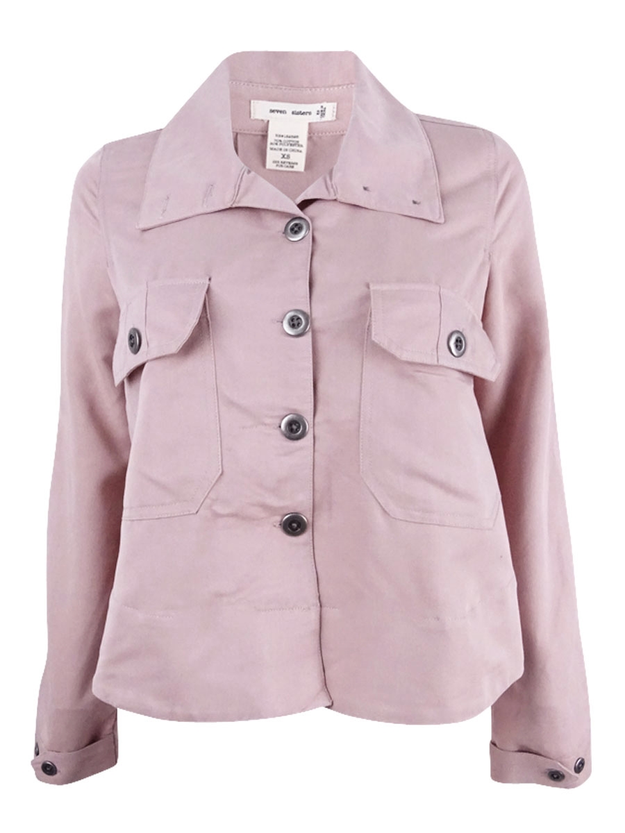 7 Sisters Juniors' Cropped Military Jacket (XS, Dusty Blush) - image 1 of 2