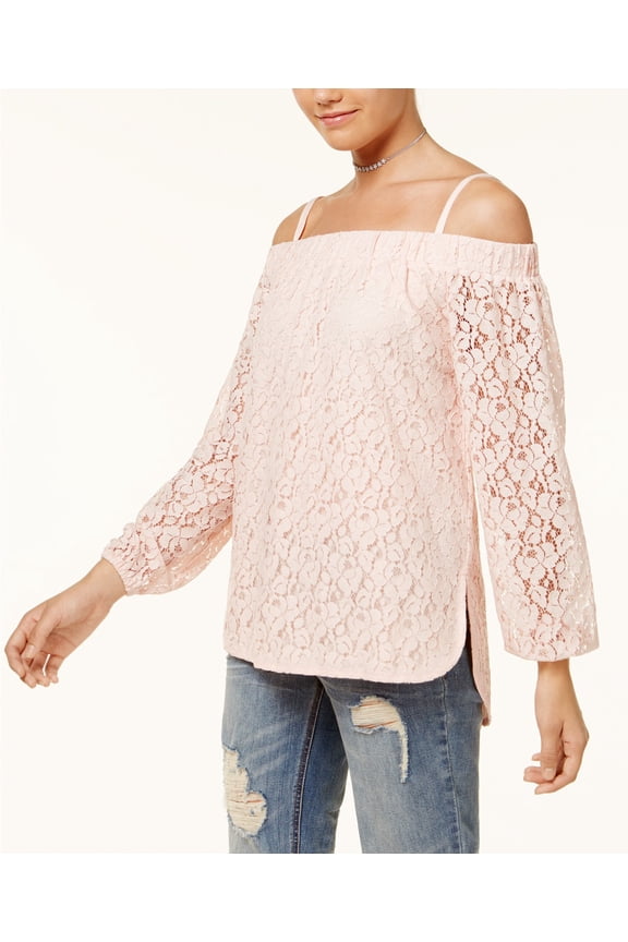 Juniors Off The Shoulder Lace High Low Top Blush L