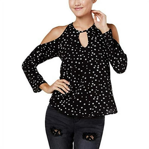 7 Sisters Juniors Printed Cold-Shoulder Blackwhite M