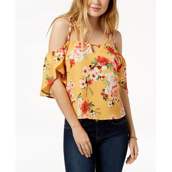 7 Sisters Juniors Printed Off The Shoulder Blouse Yellow S