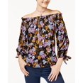 thumbnail image 1 of 7 Sisters Juniors' Printed Off-The-Shoulder Top (Black Floral, XS), 1 of 1