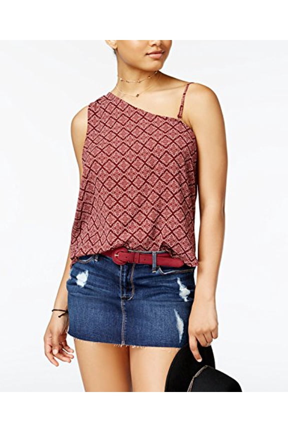 Juniors Printed One Shoulder Top Ruby Pink XS