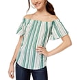 thumbnail image 1 of 7 Sisters Juniors' Striped Off-The-Shoulder Top (Green Stripe, S), 1 of 2