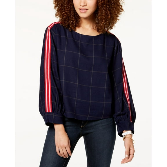 7 Sisters Juniors Striped Sleeve Top Navy Red S