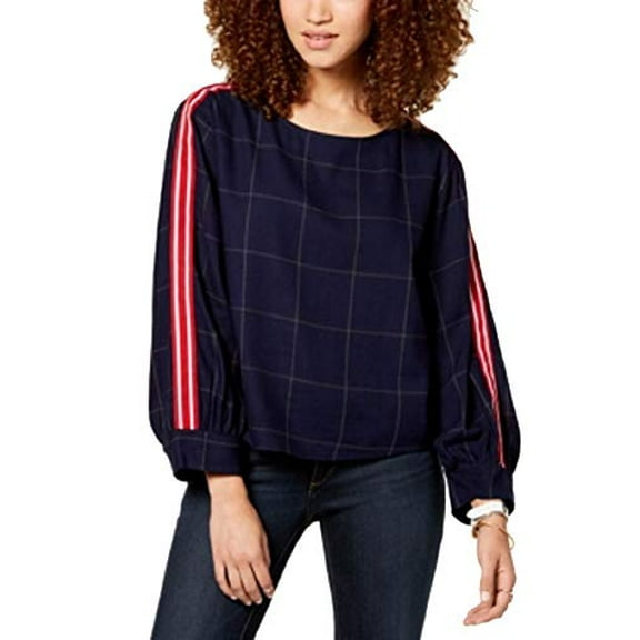 7 Sisters Juniors Striped-Sleeve Top Womens shirt MSRP $26 Red L