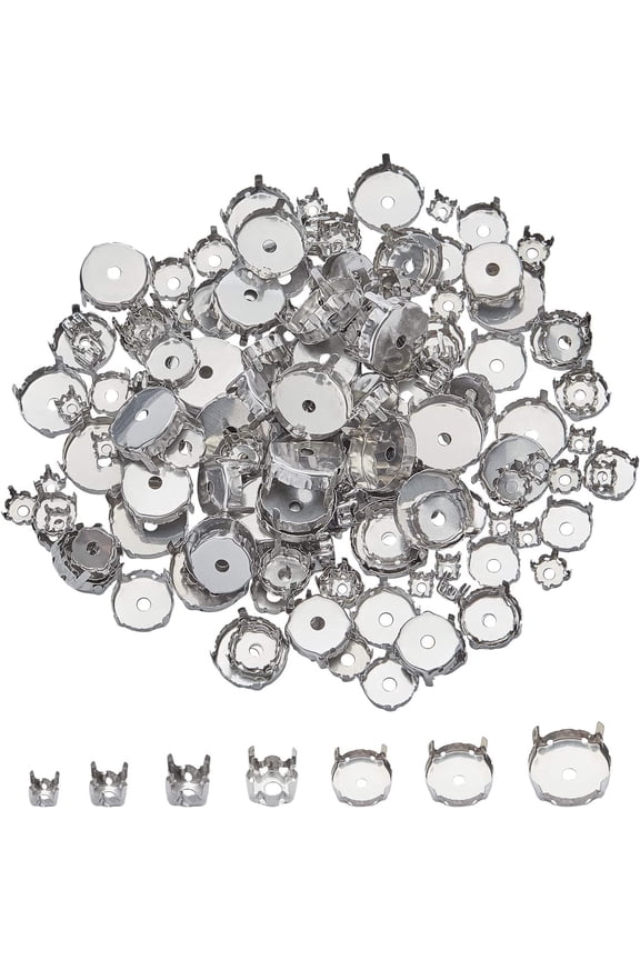 7 Sizes 350pcs 6/8/10/12/14/16/18mm Stainless Steel Rhinestone Claw Settings Flat Round Empty Claw Set for Rhinestone Pendant Blanks Resin Jewelry Making Stainless Steel Color Silver DIY