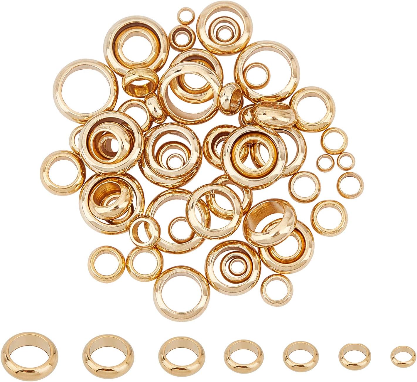 50pcs Gold Stainless Steel 8mm Big Hole Column Spacer Beads - Jewelry Making Findings