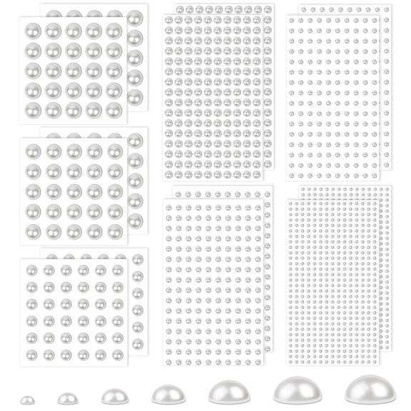 7 Sizes Self Adhesive Ivory White Hair Pearl Stickers, 2032 Pieces Stick on Pearls Gems for Hair, Face, Makeup, Eye, Crafts, Wedding