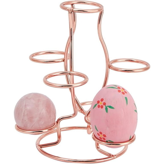 7-Slot Iron Easter Egg Display Stands Metal Ball Sphere Display Rack for Home Decoration Rose Gold 12x10.5x14.2cm for DIY