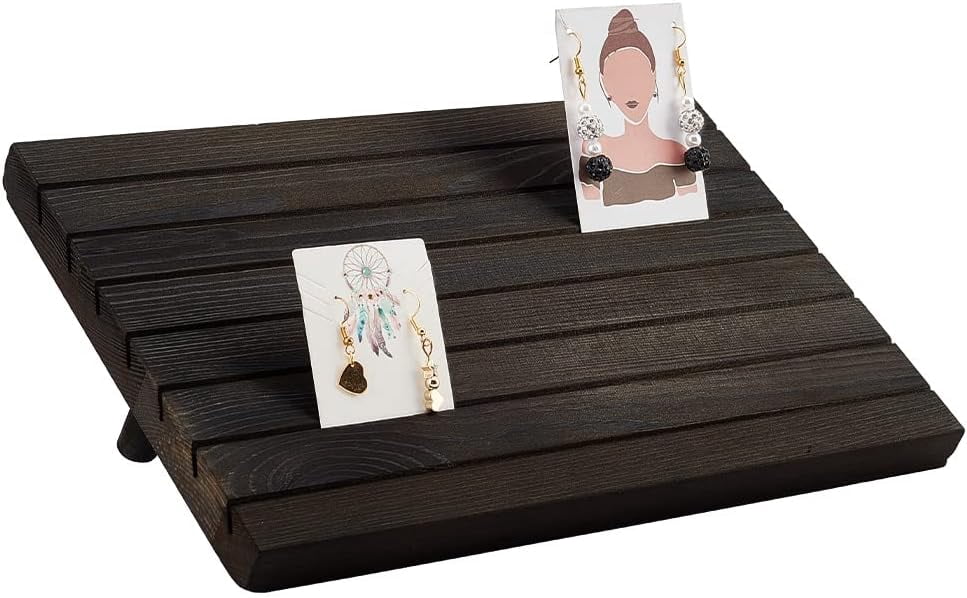 7 Slots Wooden Earring Display Stands Wood Earring Card Holder with 2 ...