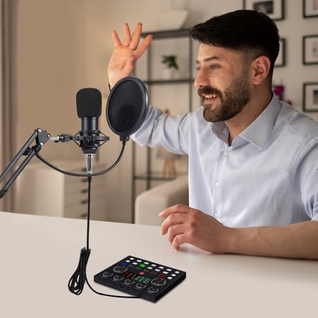7 Sound Modes Home Studio Recording Kit Microphone Set Music Podcast Equipment Mixer Condenser for Live Streaming, Broadcasting, Podcasting