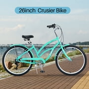 BTMWAY Youth and Adult Beach Cruiser Bike for Men and Women, Teenagers, 26-Inch Wheel, Durable Steel Frames，7-Speed Versatility, Dual V brakes, Light Blue
