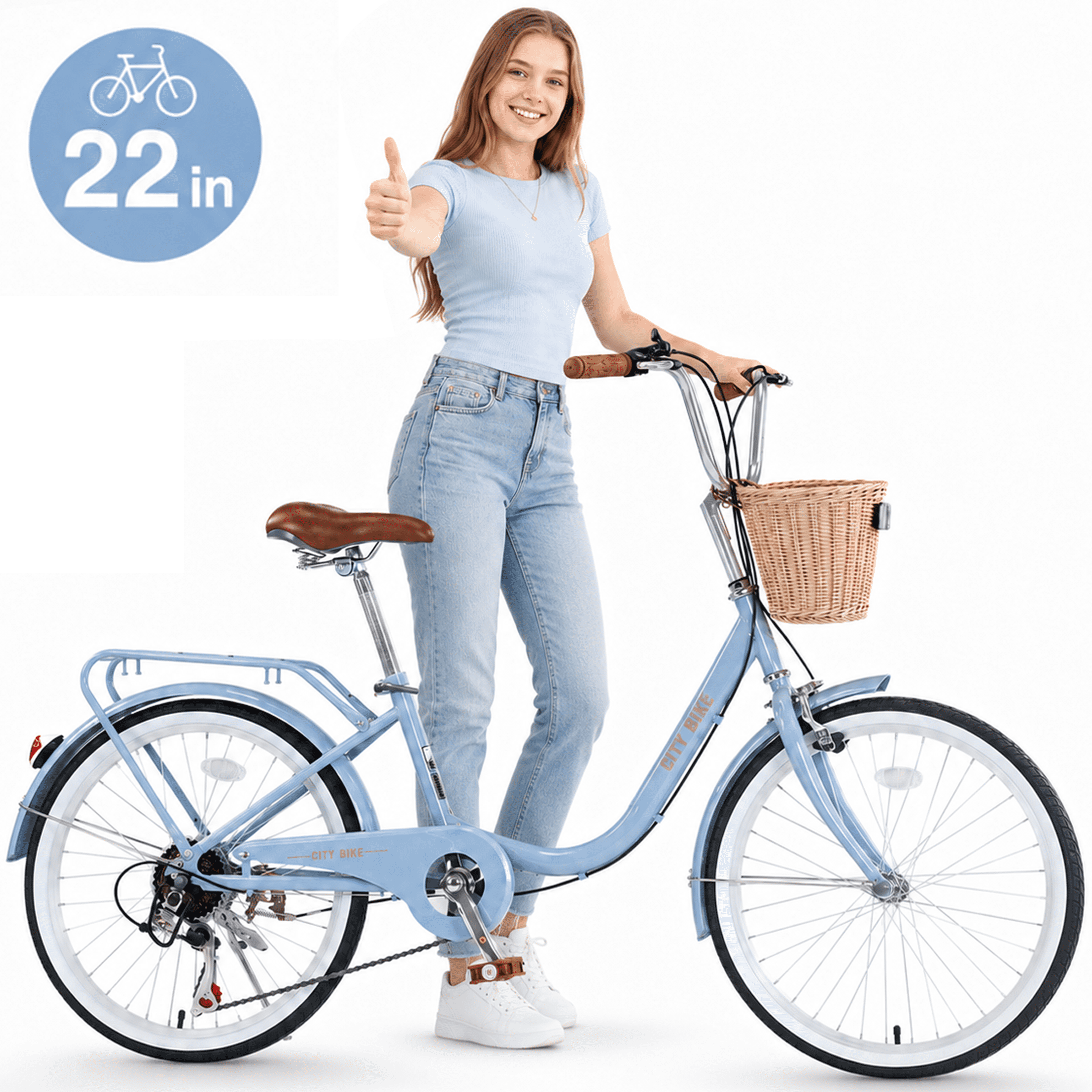 7 Speed City Bike for Girls with Front Basket, 22 Inch Kids