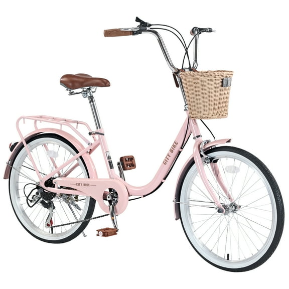 7 Speed City Bike With Basket , Steel Frame,Multiple Colors 22 Inch Girls Bicycle
