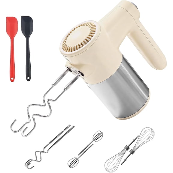 7-Speed Cordless Hand Mixer for Baking - Electric Handheld Mixer with 6 Stainless Steel Attachments, Turbo Boost, Digital Display, Lightweight Cake Mixer for Eggs, Cream, Cookie Dough (Yellow)