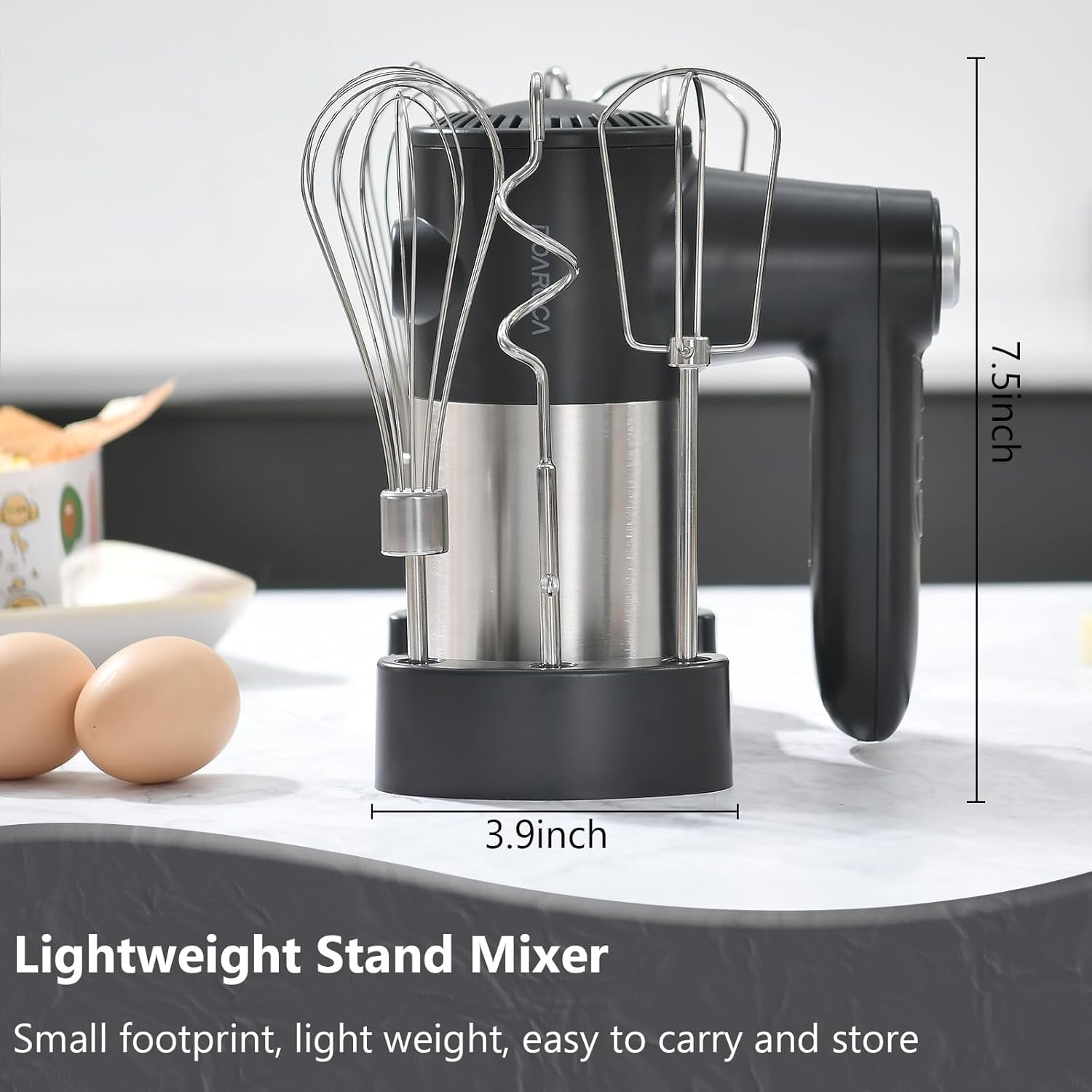 7-Speed Cordless Hand Mixer with Digital Display Rechargeable Electric Mixer Handheld 6 Stainless Steel Accessories Whisks Beaters Dough Hooks Black