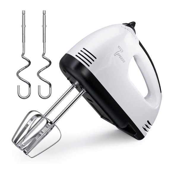 7 Speed Electric Hand Mixer, Portable Kitchen Mixer Food Beater with Stainless Steel Beaters & Dough Hooks for Baking Cakes, Eggs, Cream
