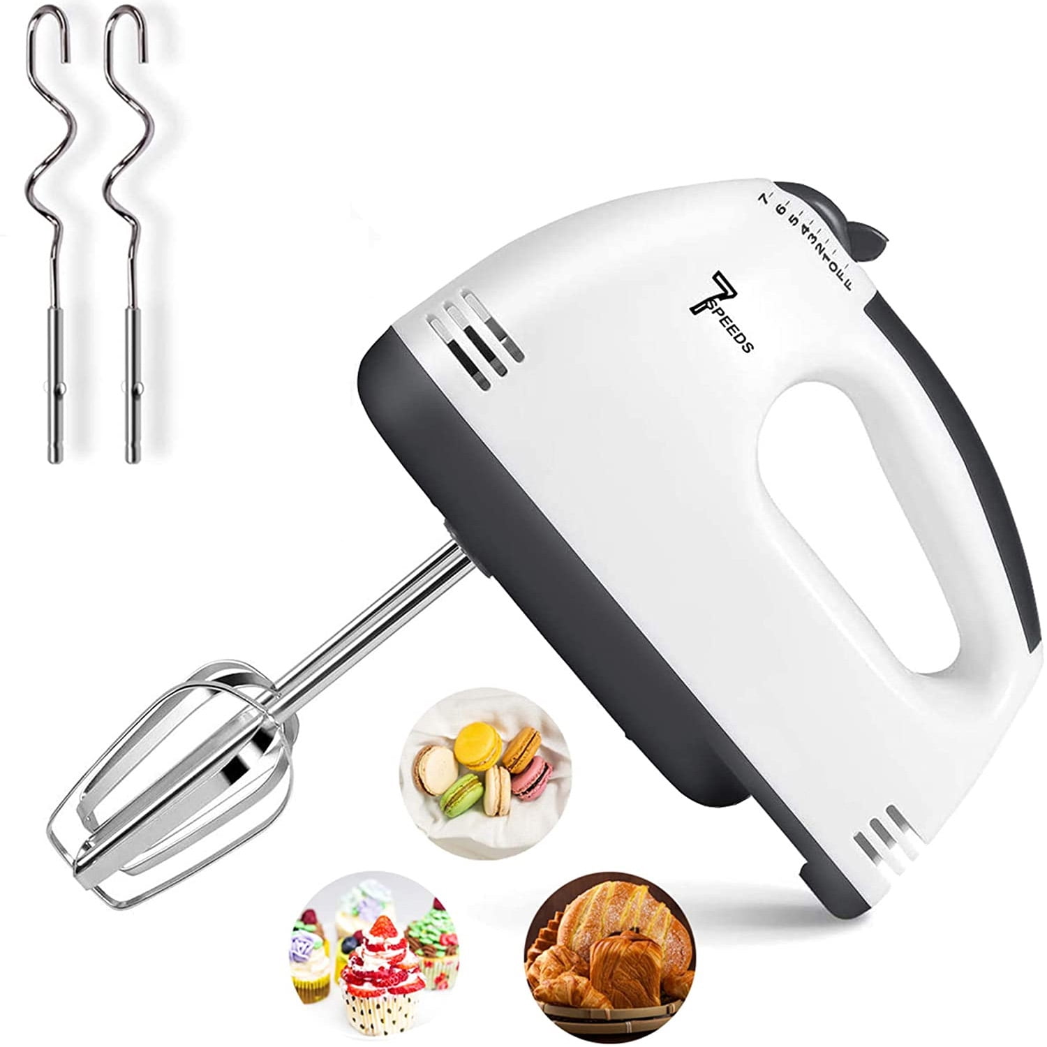 7 Speed Hand Mixer Electric Hand Mixer, Portable Kitchen Hand Held Mixer  for Food Whipping -White 