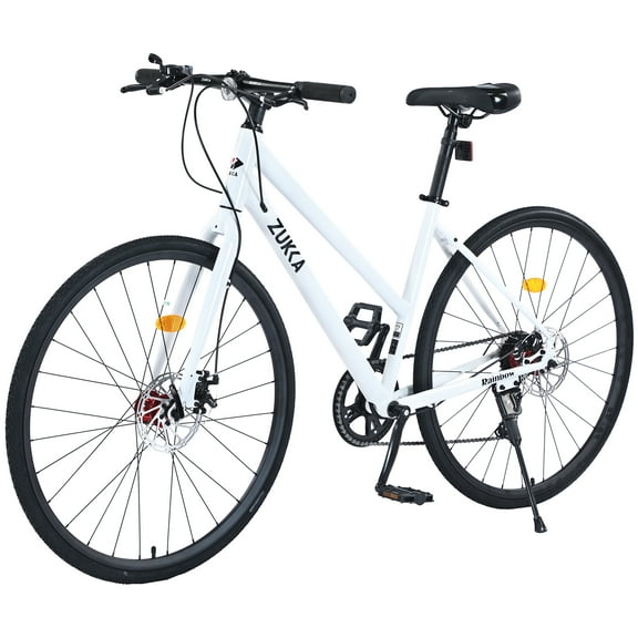 7 Speed Hybrid Bike 700C Wheel Commuter Bicycle With Dual Disc Brakes Carbon Steel Frame City Bicycle For Men And Women