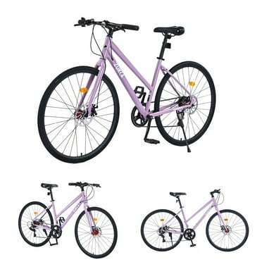 7 Speed Hybrid Bike Carbon Steel Frame Dual Disc Brake 700C Wheel Road Bike For Men And Women Easy To Assemble Racing Bike With Aluminum Rims TEC Chain