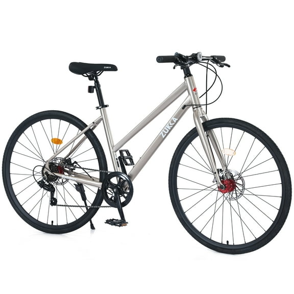 7 Speed Hybrid bike Disc Brake 700C Road Bike For Women's City Bicycle, Grey