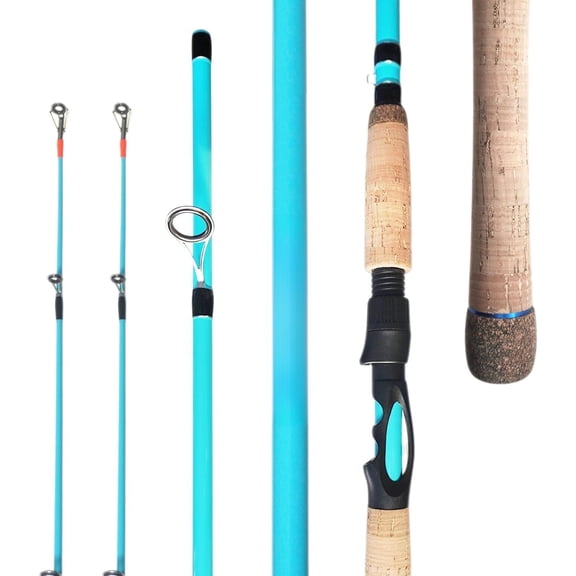 7' Spinning Fishing Rod with 2 Tips, High Carbon Fiber Blank, Lightweight Action, AAA Cork Handle, Green Design, Freshwater & Inshore Saltwater Rod, Fishing