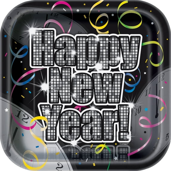 7" Squarectdown To New Years Eve Paper Dessert Plates, 10ct