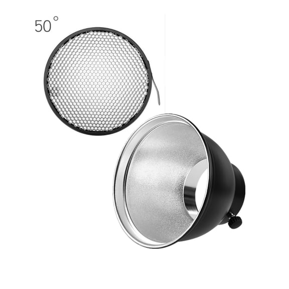 7'' Standard Reflector Diffuser Lamp Shade Dish + 10 20 30 40 50 Degree Honeycomb Grid For Studio Flash Speedlite ,Easy to Use