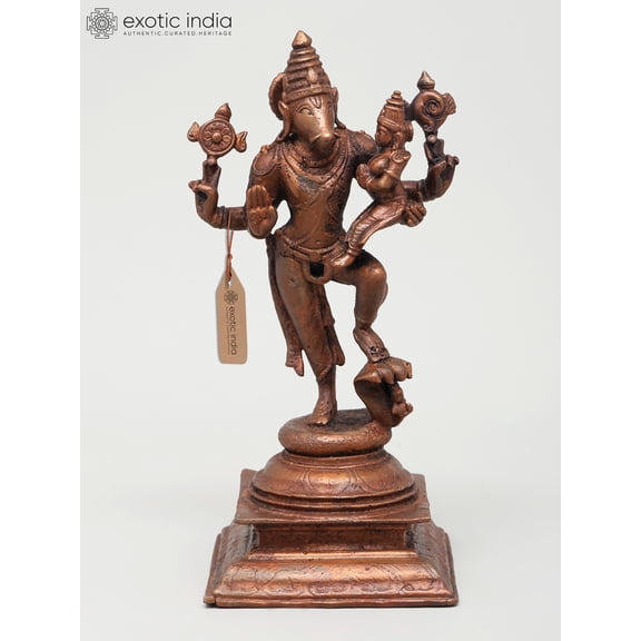 7" Standing Lord Varaha with Devi Lakshmi | Copper Statue
