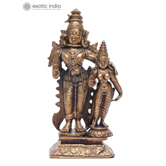 7" Standing Shiva-Parvati in Blessing Gesture | Copper Statue