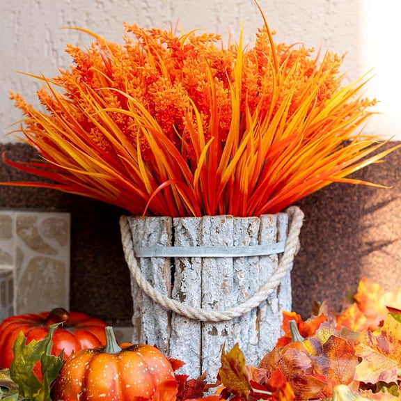7 Stems Artificial Monkey Grass Sprig, Fall Rural Style Faux Green Plants, Outdoor Patio Simulation Foliage, Seasonal Tabletop Garden Fake Grass Decor For Yard