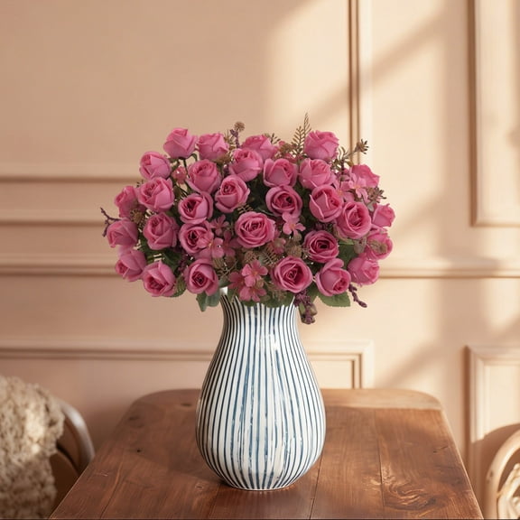 7‑Stems Artificial Rose Bouquet, Realistic Fake Rose Flower, Wedding Bridal Bouquet, Home Living Room Table Decor, Easter Decor, Floral Arrangement for Party Ceremony Photo Prop, 11.8in/30cm, C