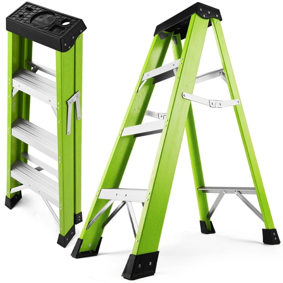 7-Step Fiberglass Ladder with Tool Tray, Non-Conductive Insulation Step Ladder, 330 Lb Load Capacity, Green