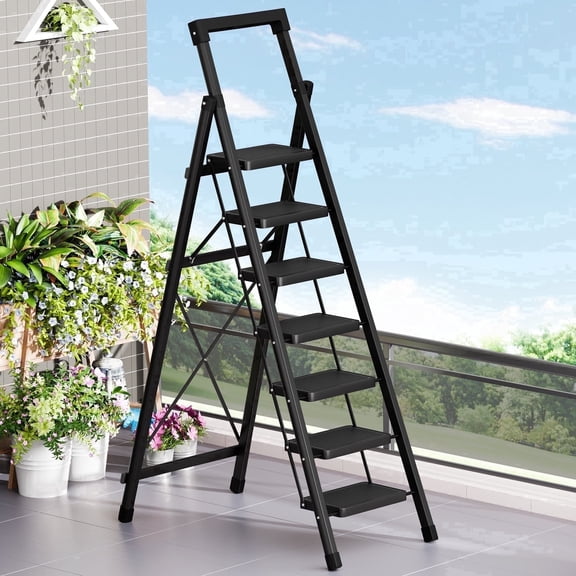 6 Step Ladder with Platform,Folding Step Stool Heavy Duty,Protable Step Ladders with Anti-Slip Widen Pedals,Handrail,Safe-Lock Design,Tall Kitchen/Closet Step Ladder for Adults