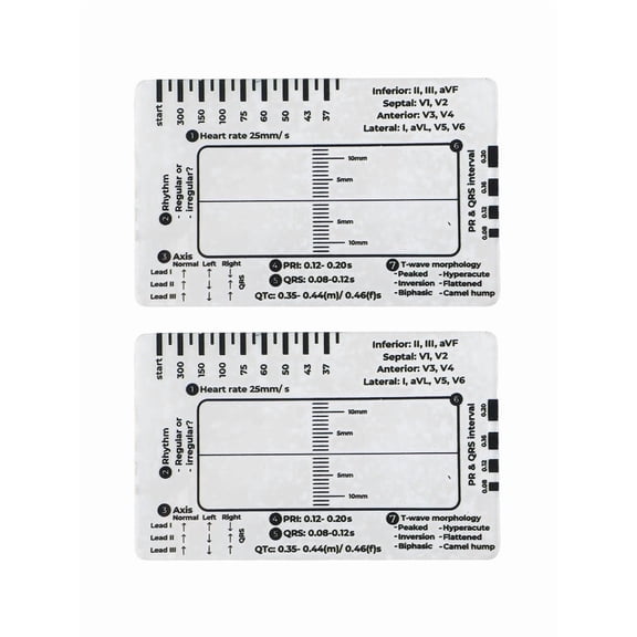 7 Step for ECG Ruler Interpretation Tool Transparent Caliper For Heartbeat Rhythm PR QRS ST Measurement Student Reference Card Size Plastic(2pcs)