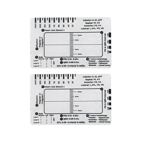 7 Step for ECG Ruler Interpretation Tool Transparent Caliper For Heartbeat Rhythm PR QRS ST Measurement Student Reference Card Size Plastic(2pcs)