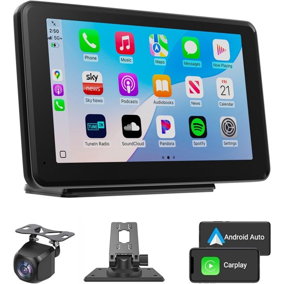 7"    Stereo - Portable Touchscreen Receiver with  Dash Cam,   & , 1080P Backup Camera, GPS Navigation, , Mirror Link