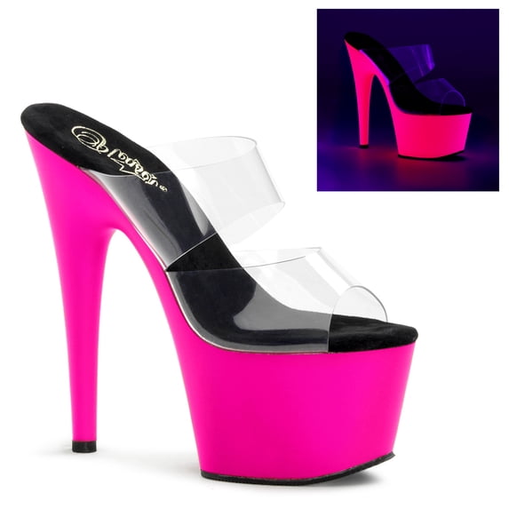 7" Stiletto Heel Neon Bottom PF Slide - Clr/Neon Pink, 12