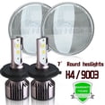 thumbnail image 1 of 7" Stock Glass Lens 12v 24V Headlight LED 6K 100w H4 Light Bulb Headlamp Pair, 1 of 12