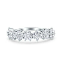 7-Stone Flower Half Eternity Ring Band Round CZ 925 Sterling Silver Size 5